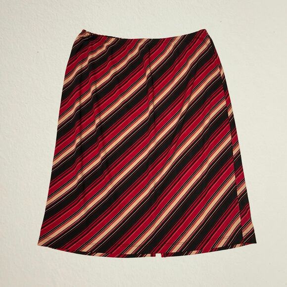 Vintage Y2K red black diagonal striped knee length skirt, 2000s boho indie - Picture 1 of 7